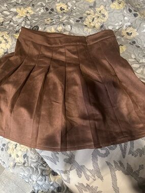 Brown Pleated Skater Mini Skirt - Women's Circle Skirt